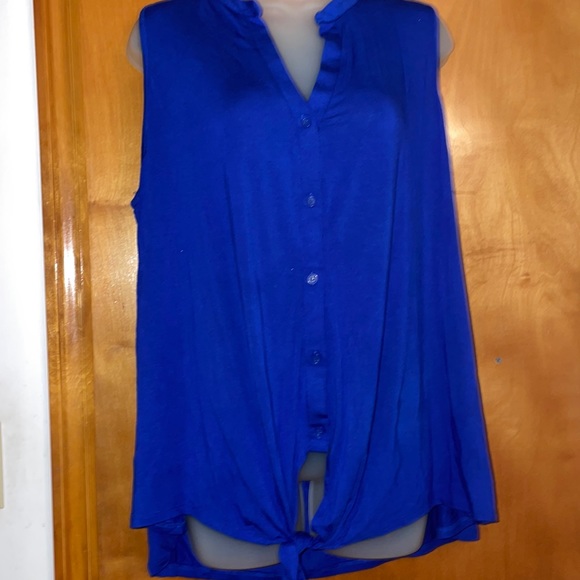 Cable & Gauge Tops - Sleeveless bright blue V neck top
